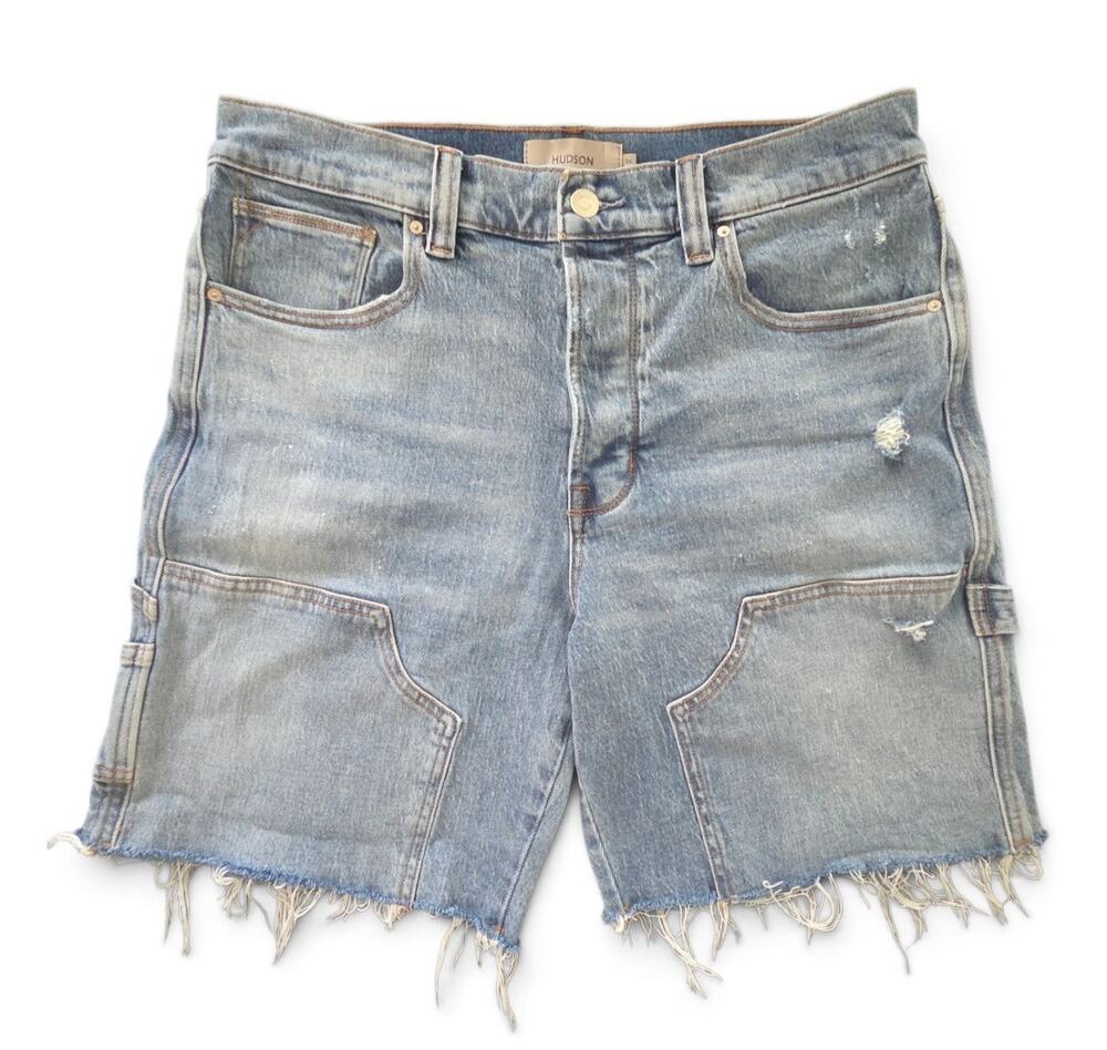 Hudson Carpenter Shorts Men's 34 Eternal Indigo Denim Distressed Frayed Hem